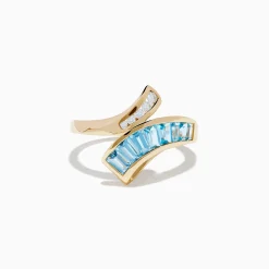 Rings|Effy Jewelry Ocean Bleu 14K Yellow Gold Blue Topaz and Diamond Bypass Ring