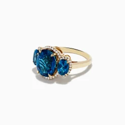 Rings|Effy Jewelry Ocean Bleu 14K Yellow Gold London Blue Topaz and Diamond Ring