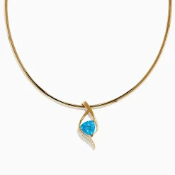 Necklaces & Pendants|Effy Jewelry Ocean Bleu 14K Yellow Gold Blue Topaz and Diamond Pendant