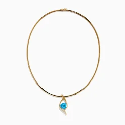Necklaces & Pendants|Effy Jewelry Ocean Bleu 14K Yellow Gold Blue Topaz and Diamond Pendant