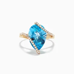 Rings|Effy Jewelry Ocean Bleu 14K Yellow Gold Blue Topaz and Diamond Ring, 6.28 TCW
