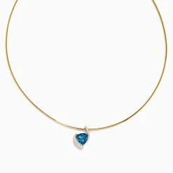 Necklaces & Pendants|Effy Jewelry Ocean Bleu 14K Yellow Gold Collar Necklace u0026 London Blue Topaz Pendant