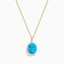 Necklaces & Pendants|Effy Jewelry Ocean Bleu 14K Yellow Gold Blue Topaz and Diamond Pendant