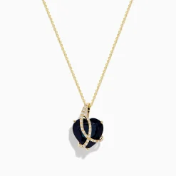 Necklaces & Pendants|Effy Jewelry Ocean Bleu 14K Yellow Gold Blue Topaz and Diamond Heart Pendant