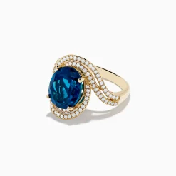 Rings|Effy Jewelry Ocean Blue 14K Gold London Blue Topaz and Diamond Ring