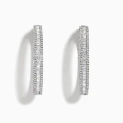 Earrings|Effy Jewelry Pave Classica 14 Karat White Gold Diamond 1.25" Hoop Earrings 2.24 TCW