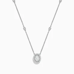 Necklaces & Pendants|Effy Jewelry Pave Classica 14K White Gold Diamond Oval Necklace