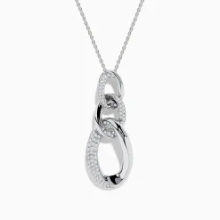Necklaces & Pendants|Effy Jewelry Pave Classica 14K White Gold Diamond Interlocking Links Pendant