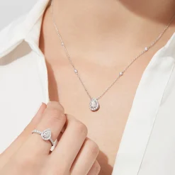Necklaces & Pendants|Effy Jewelry Pave Classica 14K White Gold Diamond Pear Shaped Necklace, 0.38 TCW