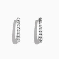 Earrings|Effy Jewelry Pave Classica 14K White Gold 3/4"Diamond Hoop Earrings, 0.49 TCW