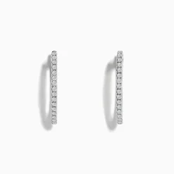 Earrings|Effy Jewelry Pave Classica 14k White Gold 3/4" Diamond Hoop Earrings 0.31 TCW