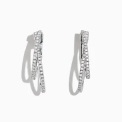 Earrings|Effy Jewelry Pave Classica 14K White Gold Diamond Hoop Earrings, 0.58 TCW