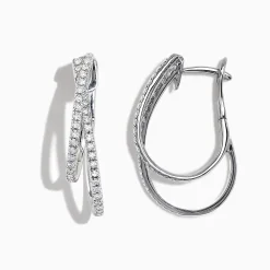 Earrings|Effy Jewelry Pave Classica 14K White Gold Diamond Hoop Earrings, 0.58 TCW