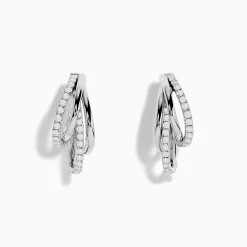 Earrings|Effy Jewelry Pave Classica 14K White Gold Half Hoop Diamond Earrings