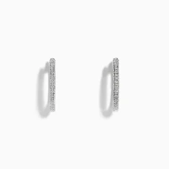 Earrings|Effy Jewelry Pave Classica 14k White Gold Diamond Hoop Earrings