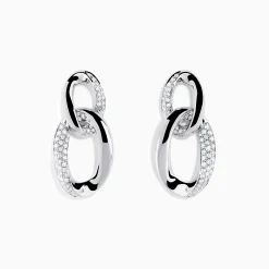 Earrings|Effy Jewelry Pave Classica 14K White Gold Diamond Interlocking Links Earrings