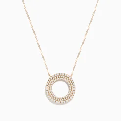 Necklaces & Pendants|Effy Jewelry Pave Rose 14K Rose Gold Diamond Circle Necklace