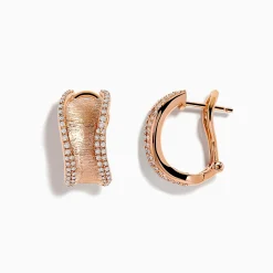 Earrings|Effy Jewelry Pave Rose 14k Rose Textured Gold 5/8" French Clip Diamond Earrings