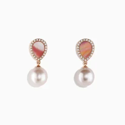 Earrings|Effy Jewelry Peark 14K Rose Gold Pearl, Mother of Pearl and Diamond Earrings