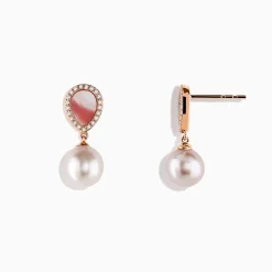 Earrings|Effy Jewelry Peark 14K Rose Gold Pearl, Mother of Pearl and Diamond Earrings