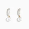 Earrings|Effy Jewelry Pearl 14 Karat Yellow Gold Pearl and Diamond Hoop Earrings