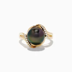 Rings|Effy Jewelry Pearl 14K Yellow Gold Diamond and Tahitian Pearl Ring