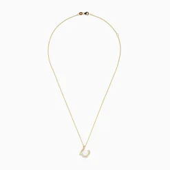 Necklaces & Pendants|Effy Jewelry Pearl 14K Yellow Gold Pearl and Diamond Ribbon Necklace