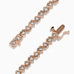 Bracelets|Effy Jewelry Rose Plated Sterling Silver Diamond Hearts Tennis Bracelet