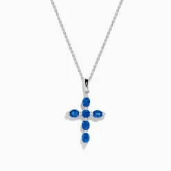 Necklaces & Pendants|Effy Jewelry Royal Bleu 14K White Gold Blue Sapphire Cross Pendant