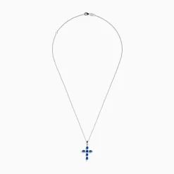Necklaces & Pendants|Effy Jewelry Royal Bleu 14K White Gold Blue Sapphire Cross Pendant