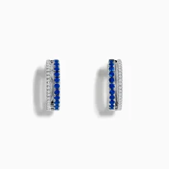 Earrings|Effy Jewelry Royal Bleu 14K White Gold Blue Sapphire and Diamond Huggie Earrings