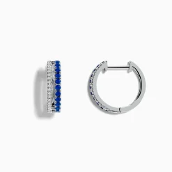Earrings|Effy Jewelry Royal Bleu 14K White Gold Blue Sapphire and Diamond Huggie Earrings