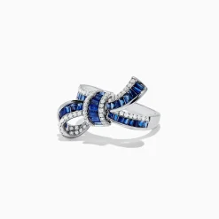 Rings|Effy Jewelry Royal Bleu 14K White Gold Sapphire and Diamond Bow Ring, 1.88 TCW