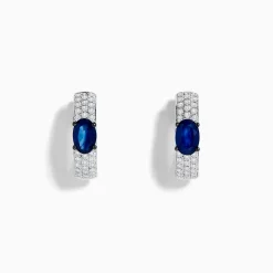 Earrings|Effy Jewelry Royal Bleu 14K White Gold Sapphire and Diamond Huggie Earrings
