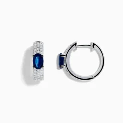 Earrings|Effy Jewelry Royal Bleu 14K White Gold Sapphire and Diamond Huggie Earrings