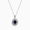 Necklaces & Pendants|Effy Jewelry Royal Bleu 14K White Gold Sapphire u0026 Diamond Halo Pendant