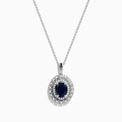 Necklaces & Pendants|Effy Jewelry Royal Bleu 14K White Gold Sapphire u0026 Diamond Halo Pendant