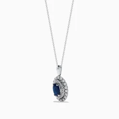 Necklaces & Pendants|Effy Jewelry Royal Bleu 14K White Gold Sapphire u0026 Diamond Halo Pendant