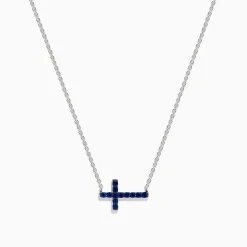 Necklaces & Pendants|Effy Jewelry Royal Bleu 14K White Gold Sapphire Cross Necklace
