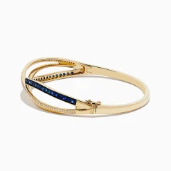 Bracelets|Effy Jewelry Royal Bleu 14K Yellow Gold Blue Sapphire and Diamond Bangle