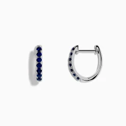 Earrings|Effy Jewelry Royale Bleu 14 Karat White Gold Blue Sapphire Huggie Hoop Earrings