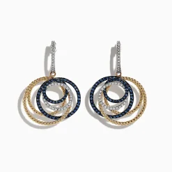 Earrings|Effy Jewelry Royale Bleu 14K 2-Tone Gold Sapphire u0026 Diamond Earrings, 1.11 TCW