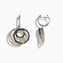 Earrings|Effy Jewelry Royale Bleu 14K 2-Tone Gold Sapphire u0026 Diamond Earrings, 1.11 TCW