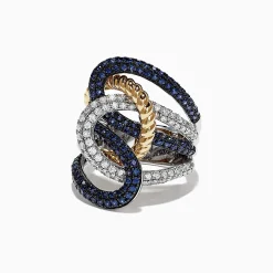 Rings|Effy Jewelry Royale Bleu 14K 2-Tone Gold Sapphire and Diamond Rope Ring, 2.39 TCW