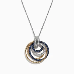 Necklaces & Pendants|Effy Jewelry Royale Bleu 14K 2-Tone Sapphire and Diamond Circles Pendant, 1.09 TCW