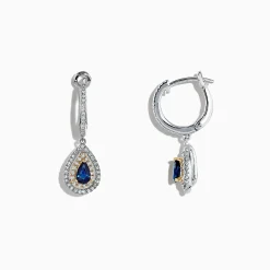 Earrings|BH Multi Royale Bleu 14K Two Tone Gold Sapphire and Diamond Earrings, 0.93 TCW