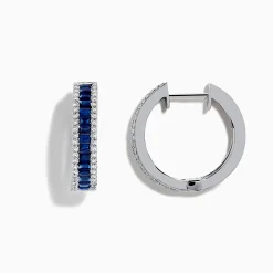 Earrings|Effy Jewelry Royale Bleu 14K White Gold Blue Sapphire and Diamond Hoop Earrings
