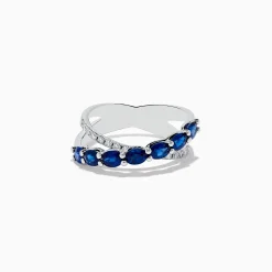 Rings|Effy Jewelry Royale Bleu 14K White Gold Blue Sapphire and Diamond Crossover Ring