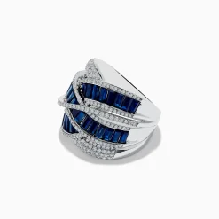 Rings|Effy Jewelry Royale Bleu 14K White Gold Blue Sapphire and Diamond Crossover Ring