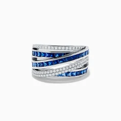 Rings|Effy Jewelry Royale Bleu 14K White Gold Sapphire and Diamond Crossover Ring